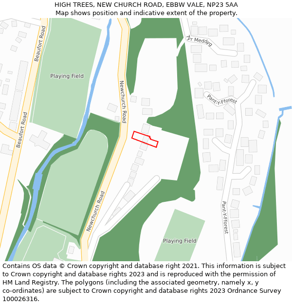 HIGH TREES, NEW CHURCH ROAD, EBBW VALE, NP23 5AA: Location map and indicative extent of plot