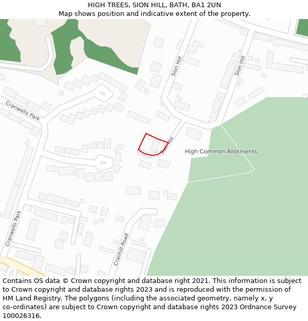 HIGH TREES, SION HILL, BATH, BA1 2UN: Location map and indicative extent of plot