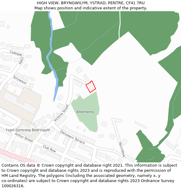 HIGH VIEW, BRYNGWILYM, YSTRAD, PENTRE, CF41 7RU: Location map and indicative extent of plot