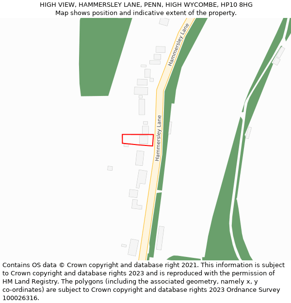 HIGH VIEW, HAMMERSLEY LANE, PENN, HIGH WYCOMBE, HP10 8HG: Location map and indicative extent of plot