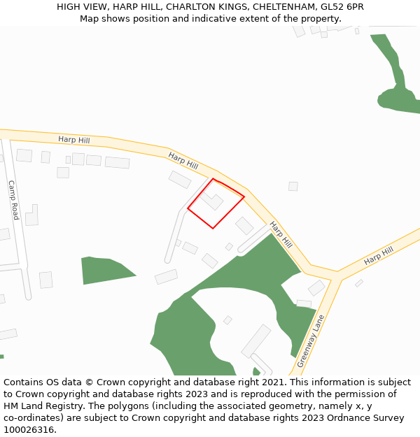HIGH VIEW, HARP HILL, CHARLTON KINGS, CHELTENHAM, GL52 6PR: Location map and indicative extent of plot