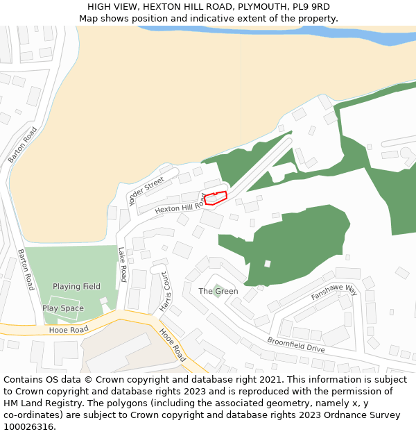 HIGH VIEW, HEXTON HILL ROAD, PLYMOUTH, PL9 9RD: Location map and indicative extent of plot