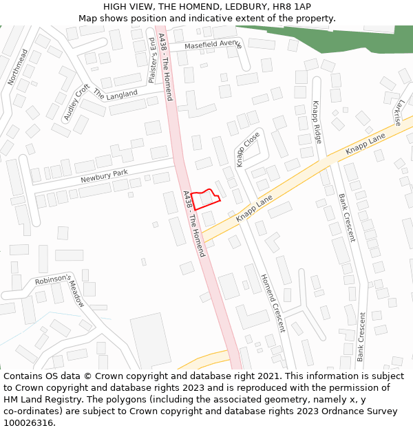 HIGH VIEW, THE HOMEND, LEDBURY, HR8 1AP: Location map and indicative extent of plot