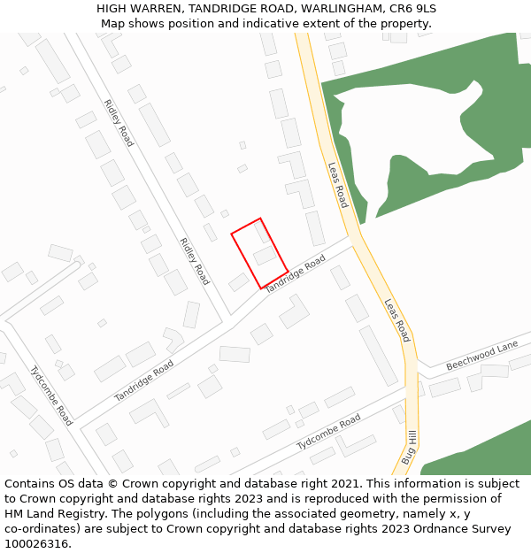 HIGH WARREN, TANDRIDGE ROAD, WARLINGHAM, CR6 9LS: Location map and indicative extent of plot
