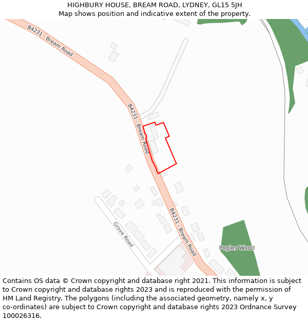 HIGHBURY HOUSE, BREAM ROAD, LYDNEY, GL15 5JH: Location map and indicative extent of plot