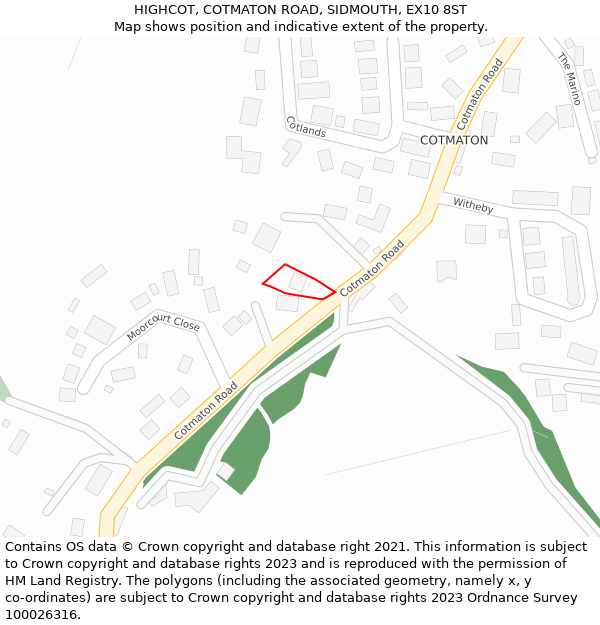 HIGHCOT, COTMATON ROAD, SIDMOUTH, EX10 8ST: Location map and indicative extent of plot