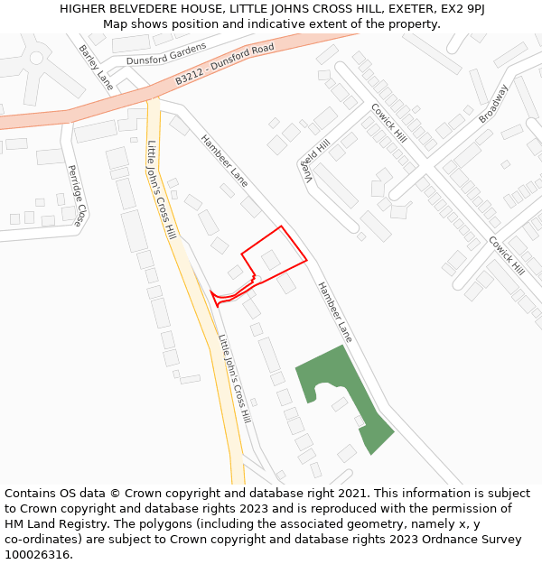 HIGHER BELVEDERE HOUSE, LITTLE JOHNS CROSS HILL, EXETER, EX2 9PJ: Location map and indicative extent of plot