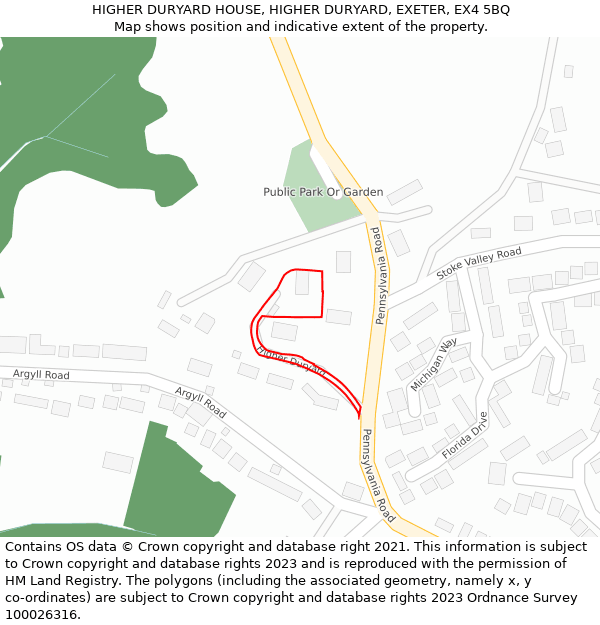 HIGHER DURYARD HOUSE, HIGHER DURYARD, EXETER, EX4 5BQ: Location map and indicative extent of plot