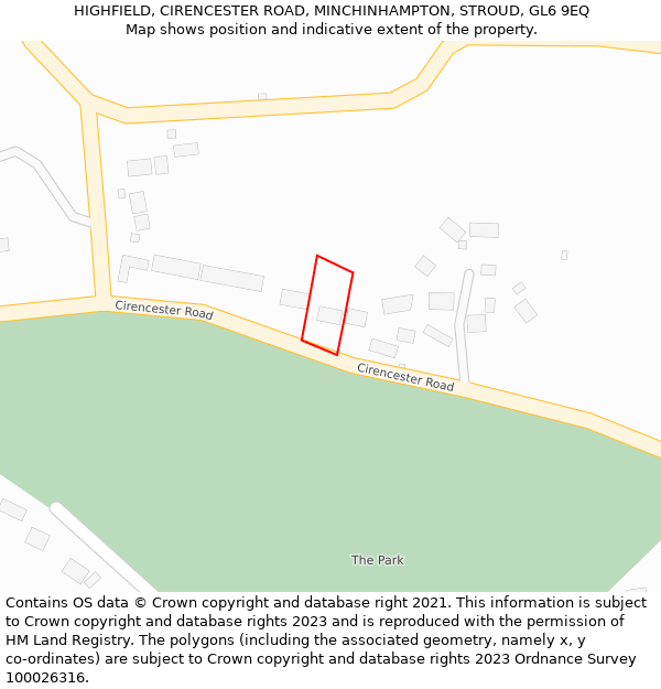 HIGHFIELD, CIRENCESTER ROAD, MINCHINHAMPTON, STROUD, GL6 9EQ: Location map and indicative extent of plot