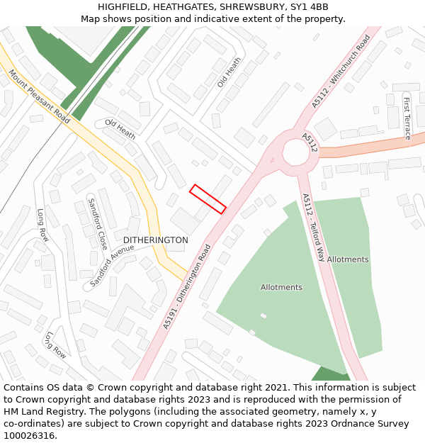 HIGHFIELD, HEATHGATES, SHREWSBURY, SY1 4BB: Location map and indicative extent of plot