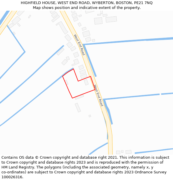 HIGHFIELD HOUSE, WEST END ROAD, WYBERTON, BOSTON, PE21 7NQ: Location map and indicative extent of plot