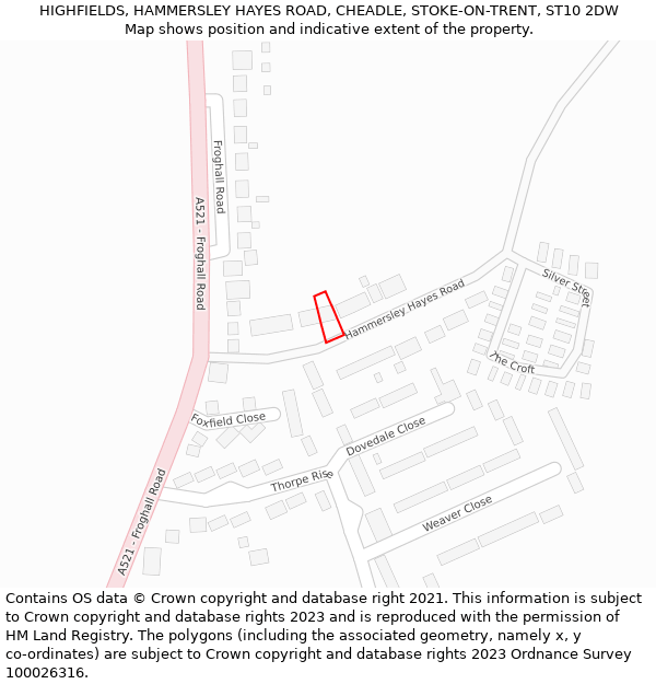 HIGHFIELDS, HAMMERSLEY HAYES ROAD, CHEADLE, STOKE-ON-TRENT, ST10 2DW: Location map and indicative extent of plot