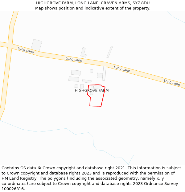 HIGHGROVE FARM, LONG LANE, CRAVEN ARMS, SY7 8DU: Location map and indicative extent of plot