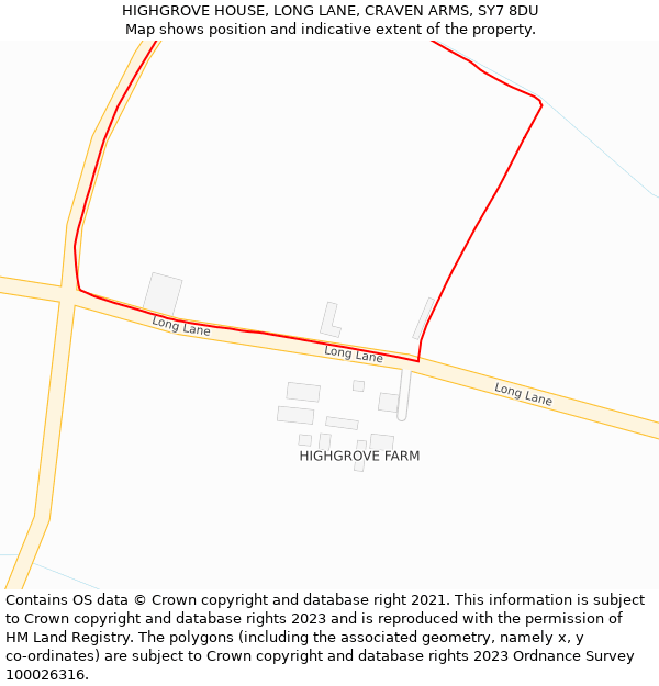 HIGHGROVE HOUSE, LONG LANE, CRAVEN ARMS, SY7 8DU: Location map and indicative extent of plot