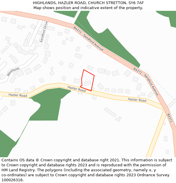 HIGHLANDS, HAZLER ROAD, CHURCH STRETTON, SY6 7AF: Location map and indicative extent of plot