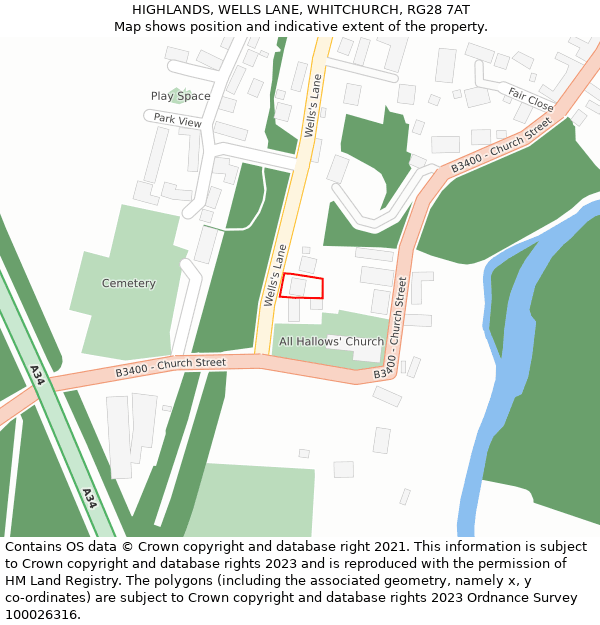 HIGHLANDS, WELLS LANE, WHITCHURCH, RG28 7AT: Location map and indicative extent of plot