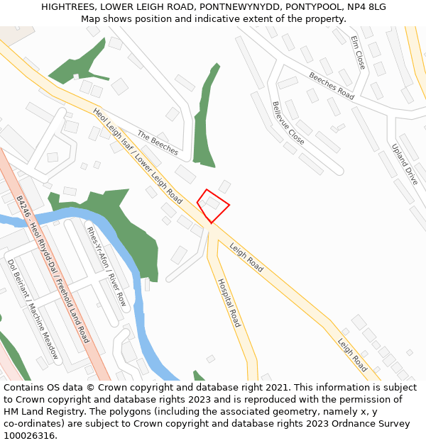 HIGHTREES, LOWER LEIGH ROAD, PONTNEWYNYDD, PONTYPOOL, NP4 8LG: Location map and indicative extent of plot