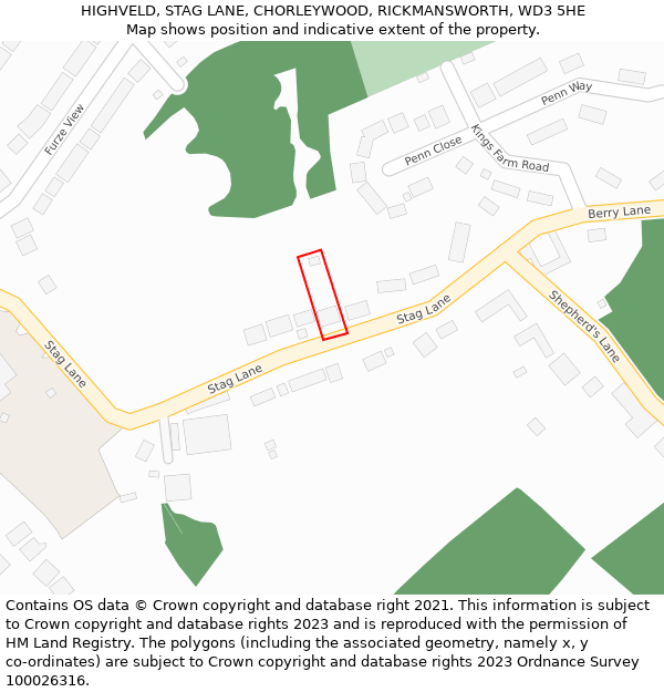 HIGHVELD, STAG LANE, CHORLEYWOOD, RICKMANSWORTH, WD3 5HE: Location map and indicative extent of plot