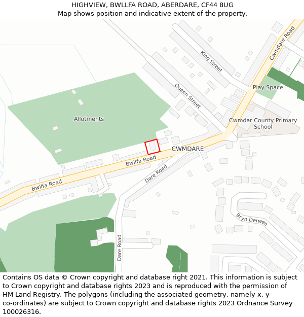 HIGHVIEW, BWLLFA ROAD, ABERDARE, CF44 8UG: Location map and indicative extent of plot