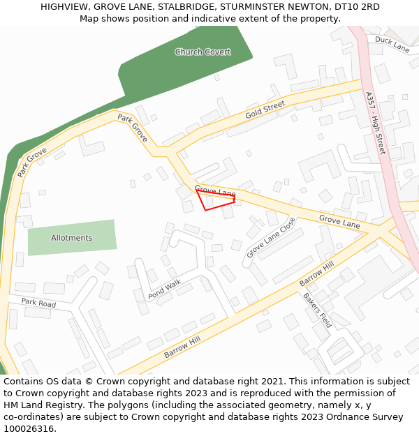 HIGHVIEW, GROVE LANE, STALBRIDGE, STURMINSTER NEWTON, DT10 2RD: Location map and indicative extent of plot