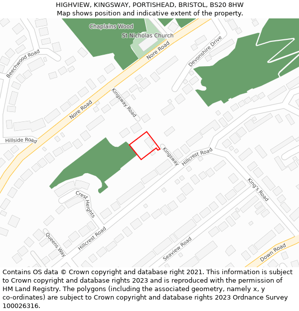HIGHVIEW, KINGSWAY, PORTISHEAD, BRISTOL, BS20 8HW: Location map and indicative extent of plot