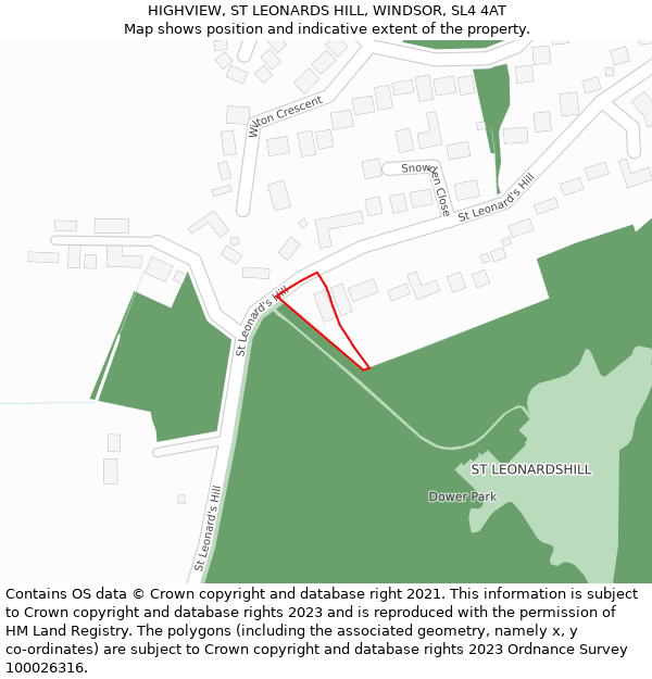 HIGHVIEW, ST LEONARDS HILL, WINDSOR, SL4 4AT: Location map and indicative extent of plot