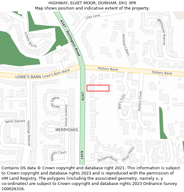 HIGHWAY, ELVET MOOR, DURHAM, DH1 3PR: Location map and indicative extent of plot