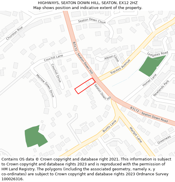HIGHWAYS, SEATON DOWN HILL, SEATON, EX12 2HZ: Location map and indicative extent of plot