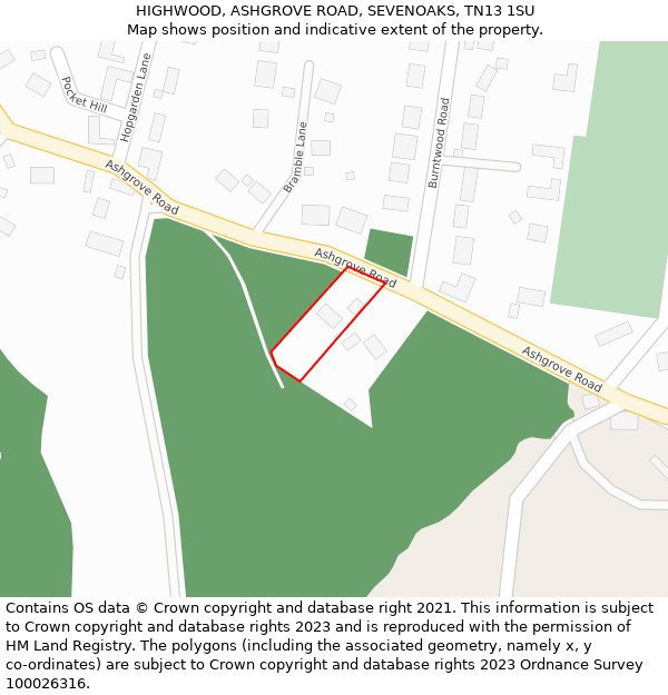HIGHWOOD, ASHGROVE ROAD, SEVENOAKS, TN13 1SU: Location map and indicative extent of plot