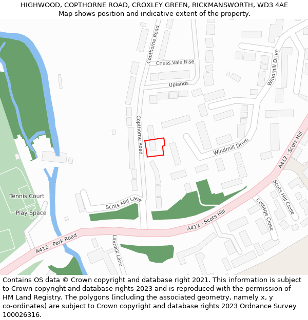 HIGHWOOD, COPTHORNE ROAD, CROXLEY GREEN, RICKMANSWORTH, WD3 4AE: Location map and indicative extent of plot