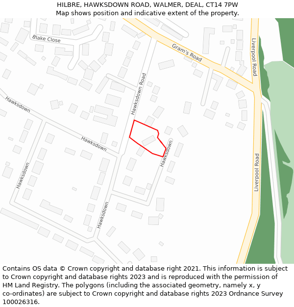 HILBRE, HAWKSDOWN ROAD, WALMER, DEAL, CT14 7PW: Location map and indicative extent of plot