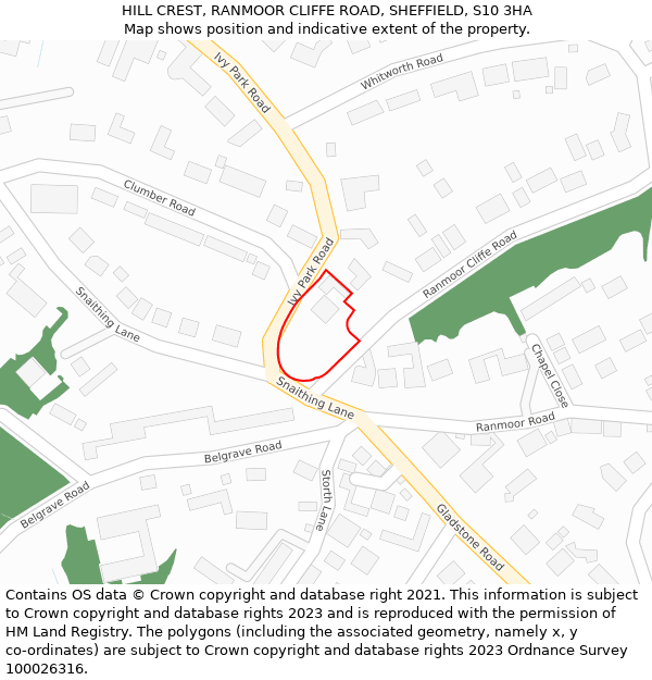 HILL CREST, RANMOOR CLIFFE ROAD, SHEFFIELD, S10 3HA: Location map and indicative extent of plot