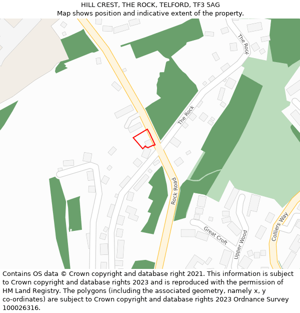 HILL CREST, THE ROCK, TELFORD, TF3 5AG: Location map and indicative extent of plot