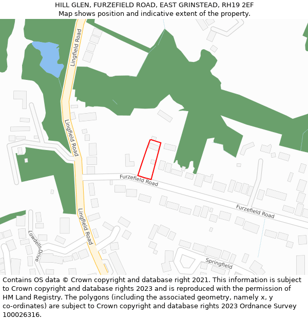 HILL GLEN, FURZEFIELD ROAD, EAST GRINSTEAD, RH19 2EF: Location map and indicative extent of plot