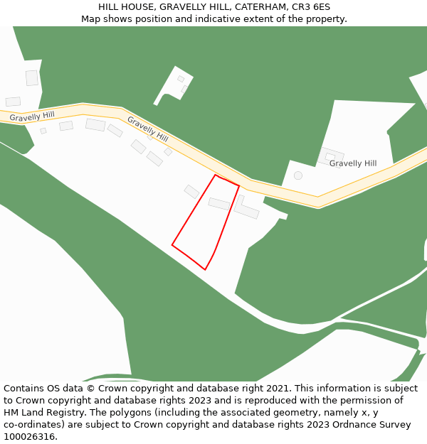 HILL HOUSE, GRAVELLY HILL, CATERHAM, CR3 6ES: Location map and indicative extent of plot