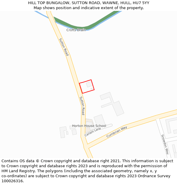 HILL TOP BUNGALOW, SUTTON ROAD, WAWNE, HULL, HU7 5YY: Location map and indicative extent of plot