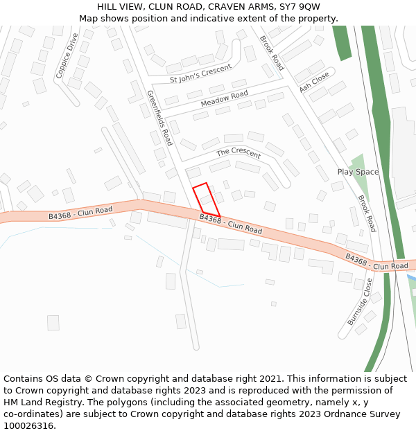 HILL VIEW, CLUN ROAD, CRAVEN ARMS, SY7 9QW: Location map and indicative extent of plot