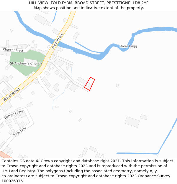 HILL VIEW, FOLD FARM, BROAD STREET, PRESTEIGNE, LD8 2AF: Location map and indicative extent of plot