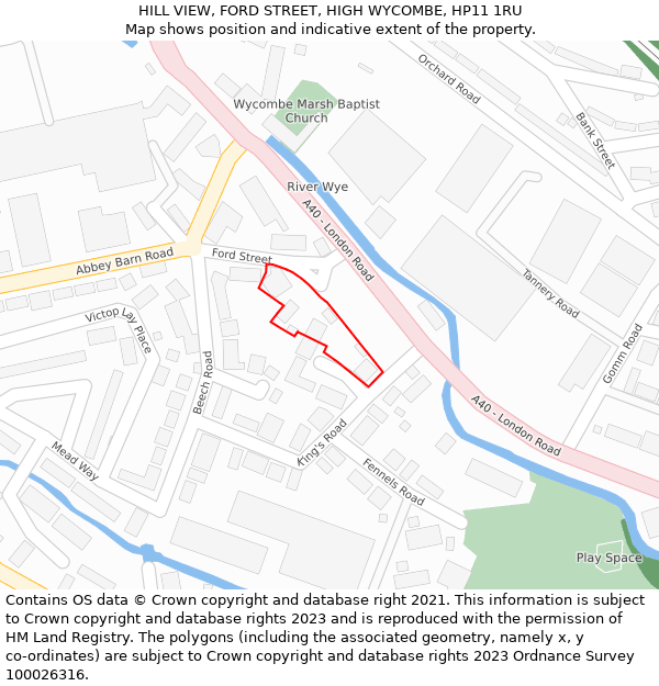 HILL VIEW, FORD STREET, HIGH WYCOMBE, HP11 1RU: Location map and indicative extent of plot