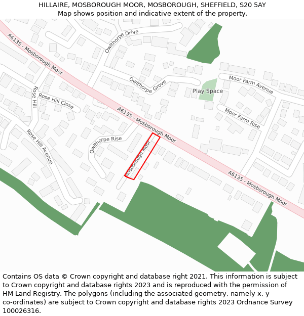 HILLAIRE, MOSBOROUGH MOOR, MOSBOROUGH, SHEFFIELD, S20 5AY: Location map and indicative extent of plot