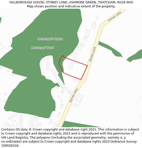 HILLBOROUGH HOUSE, STONEY LANE, ASHMORE GREEN, THATCHAM, RG18 9HG: Location map and indicative extent of plot