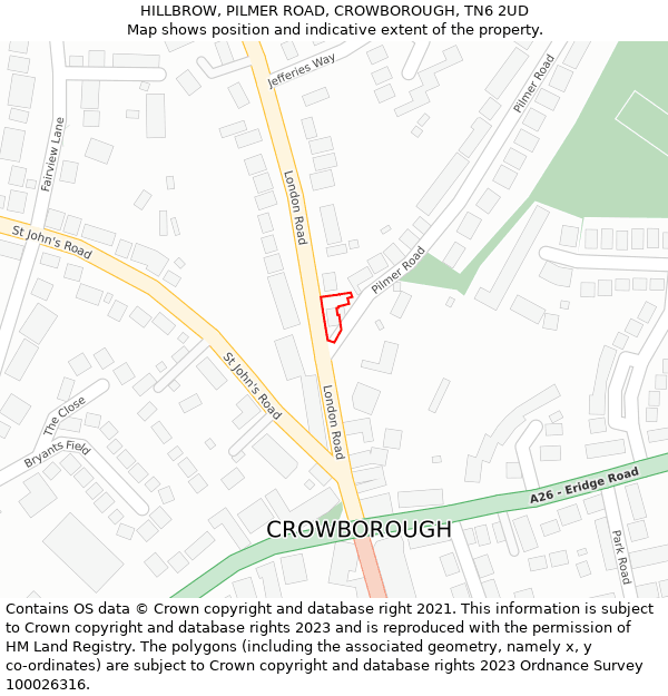 HILLBROW, PILMER ROAD, CROWBOROUGH, TN6 2UD: Location map and indicative extent of plot