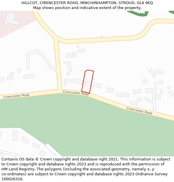 HILLCOT, CIRENCESTER ROAD, MINCHINHAMPTON, STROUD, GL6 9EQ: Location map and indicative extent of plot