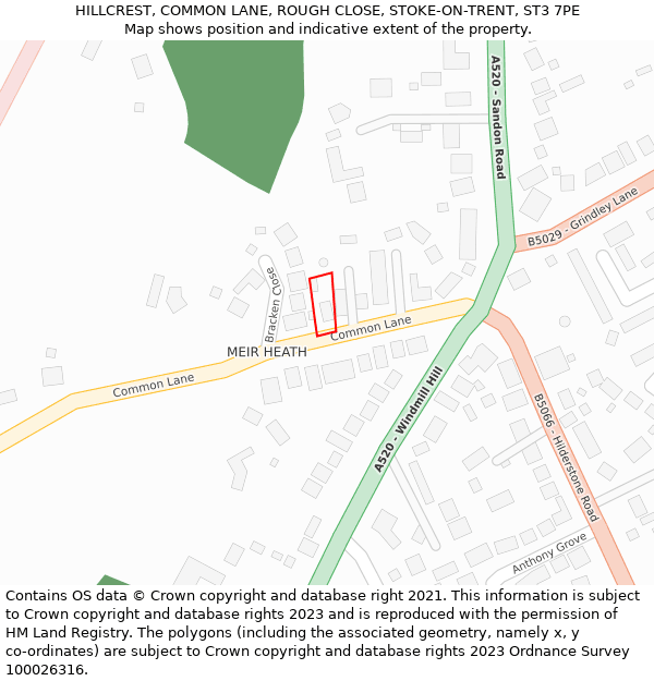 HILLCREST, COMMON LANE, ROUGH CLOSE, STOKE-ON-TRENT, ST3 7PE: Location map and indicative extent of plot