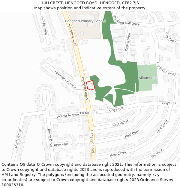 HILLCREST, HENGOED ROAD, HENGOED, CF82 7JS: Location map and indicative extent of plot