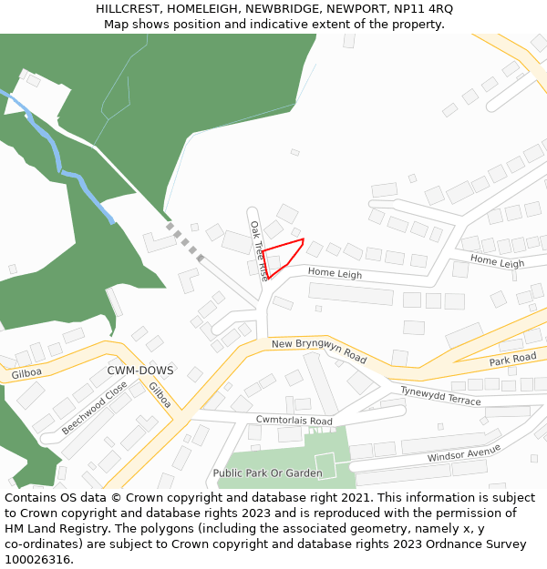 HILLCREST, HOMELEIGH, NEWBRIDGE, NEWPORT, NP11 4RQ: Location map and indicative extent of plot