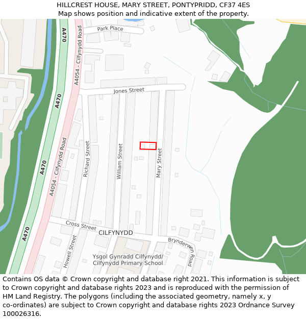 HILLCREST HOUSE, MARY STREET, PONTYPRIDD, CF37 4ES: Location map and indicative extent of plot