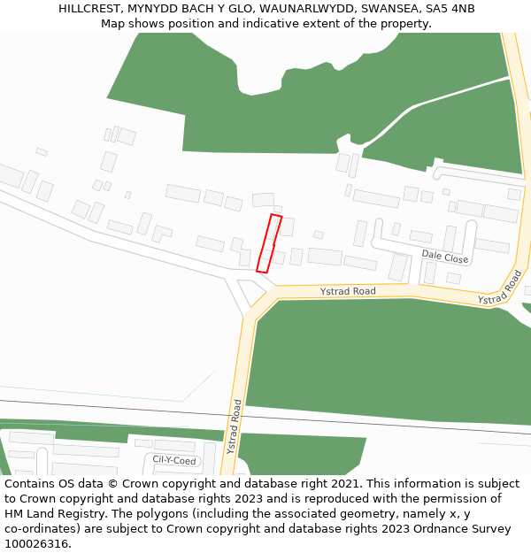 HILLCREST, MYNYDD BACH Y GLO, WAUNARLWYDD, SWANSEA, SA5 4NB: Location map and indicative extent of plot