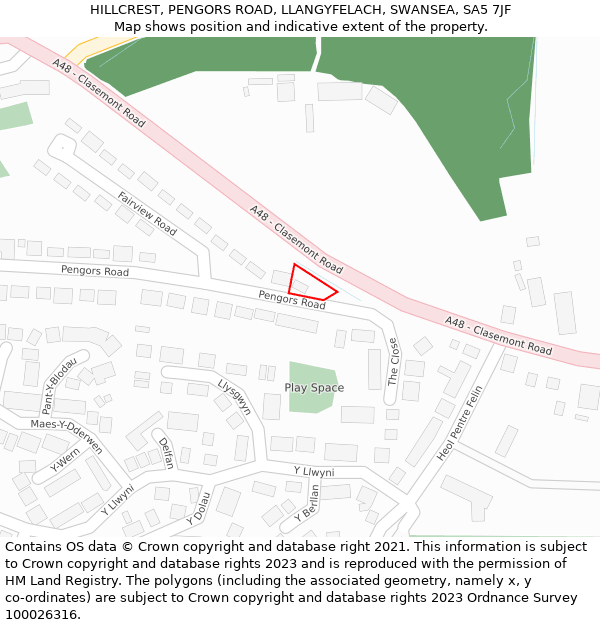 HILLCREST, PENGORS ROAD, LLANGYFELACH, SWANSEA, SA5 7JF: Location map and indicative extent of plot