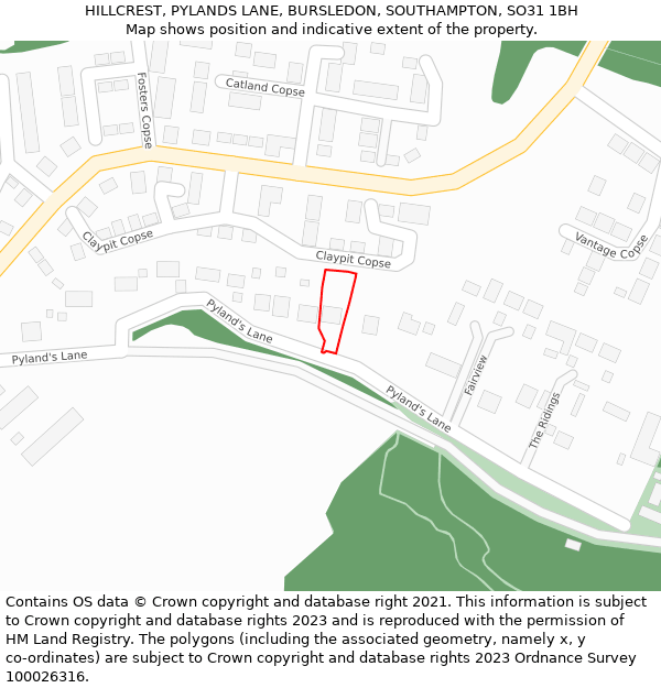 HILLCREST, PYLANDS LANE, BURSLEDON, SOUTHAMPTON, SO31 1BH: Location map and indicative extent of plot